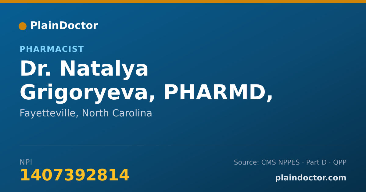 Shareable card for Natalya Grigoryeva, PHARMD, RPH - Pharmacist, Fayetteville, NC