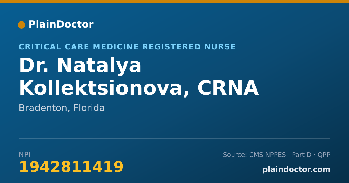 Shareable card for Natalya Kollektsionova, CRNA - Critical Care Medicine Registered Nurse, Bradenton, FL