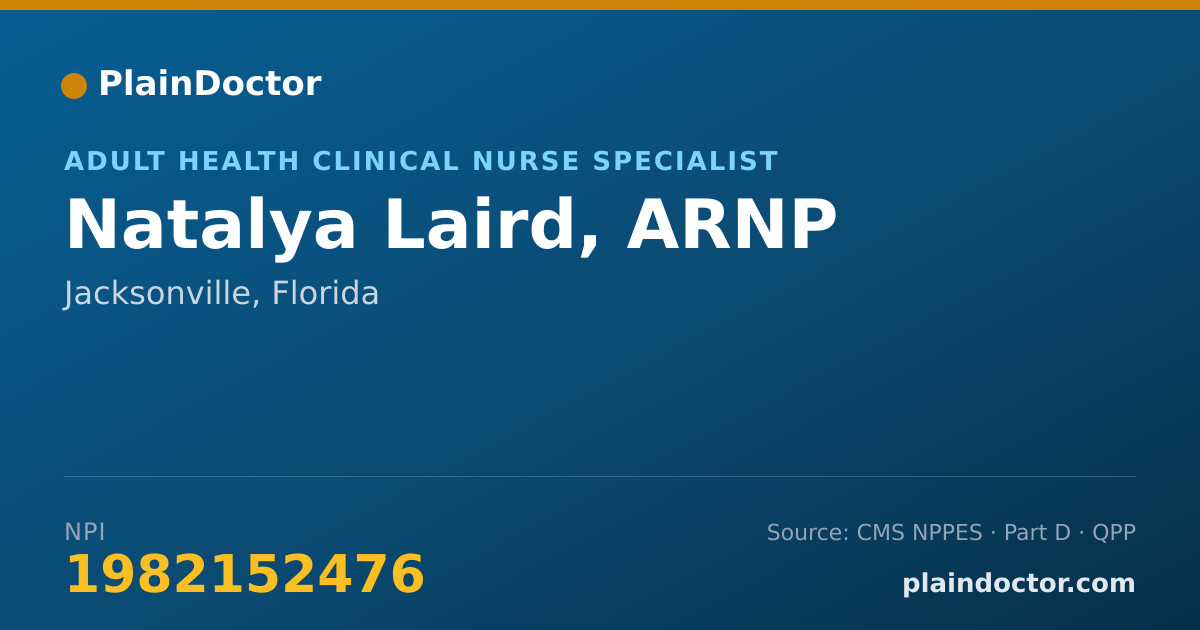 Shareable card for Natalya Laird, ARNP - Adult Health Clinical Nurse Specialist, Jacksonville, FL