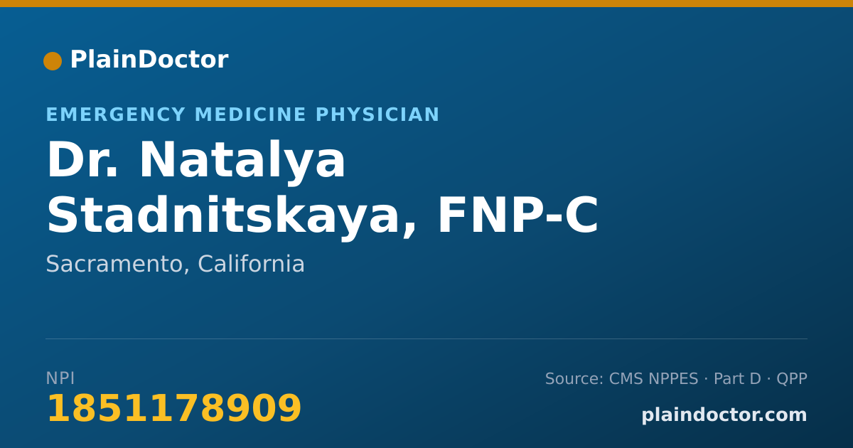 Shareable card for Natalya Stadnitskaya, FNP-C - Emergency Medicine Physician, Sacramento, CA