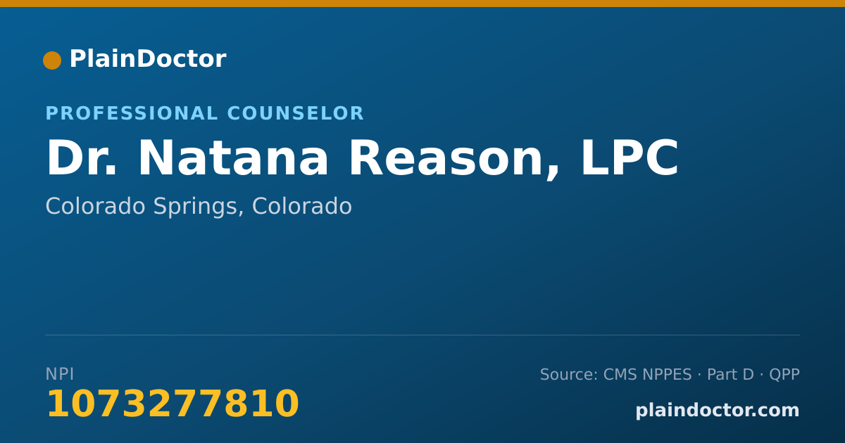 Shareable card for Natana Reason, LPC - Professional Counselor, Colorado Springs, CO