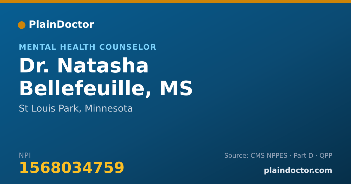 Shareable card for Natasha Bellefeuille, MS - Mental Health Counselor, St Louis Park, MN