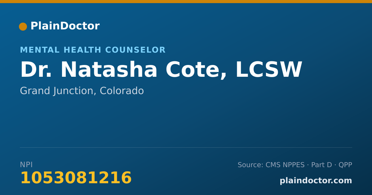 Shareable card for Natasha Cote, LCSW - Mental Health Counselor, Grand Junction, CO