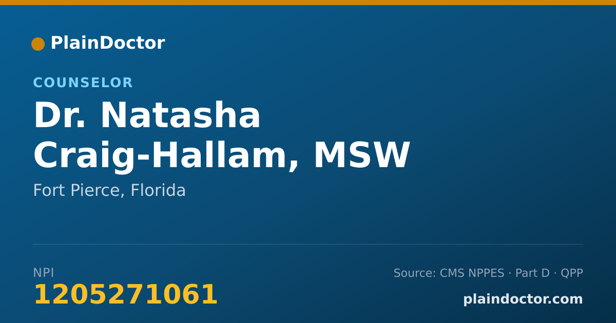 Shareable card for Natasha Craig-Hallam, MSW - Counselor, Fort Pierce, FL