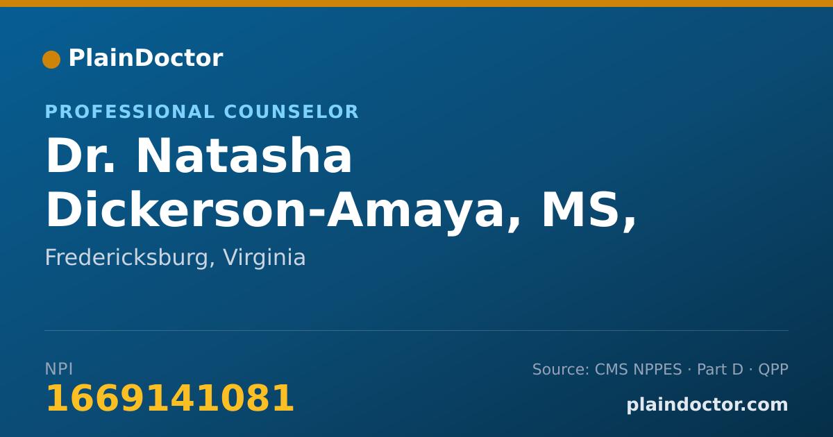 Shareable card for Natasha Dickerson-Amaya, MS, LPC - Professional Counselor, Fredericksburg, VA