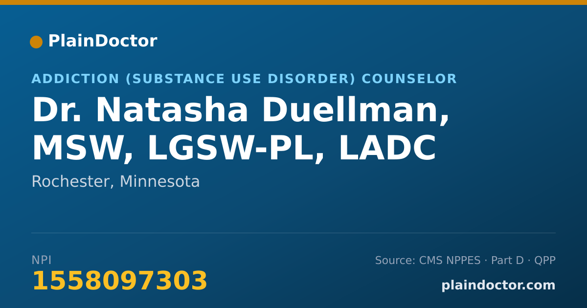 Shareable card for Natasha Duellman, MSW, LGSW-PL, LADC - Addiction (Substance Use Disorder) Counselor, Rochester, MN