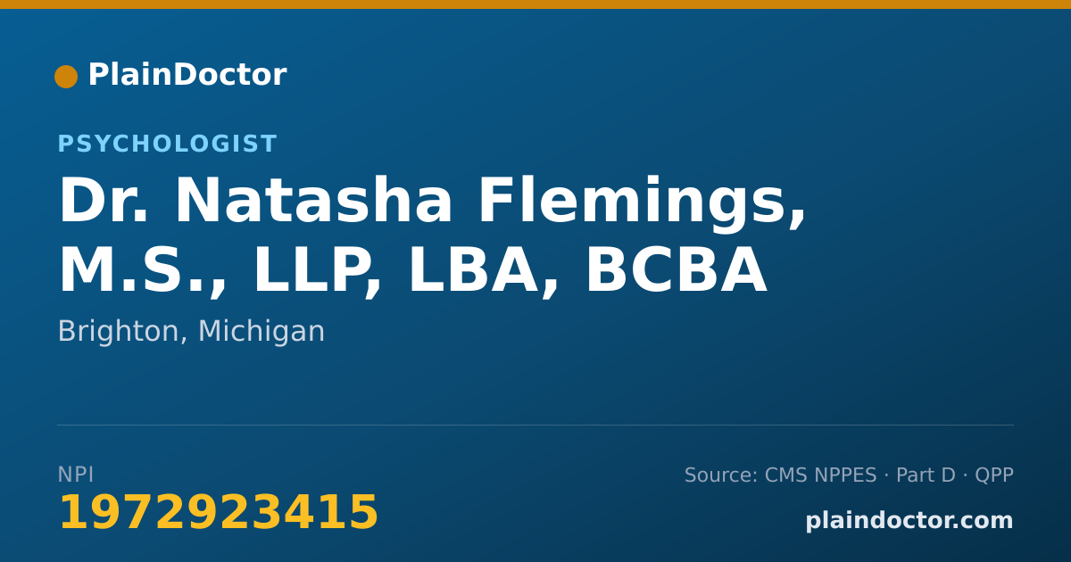 Shareable card for Natasha Flemings, M.S., LLP, LBA, BCBA - Psychologist, Brighton, MI