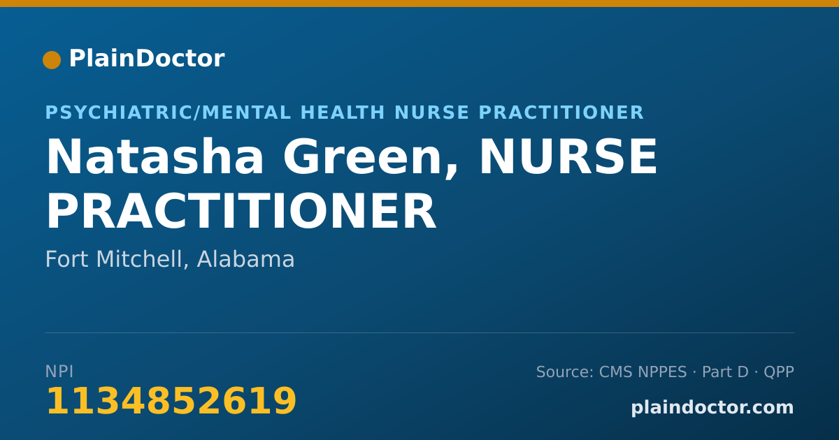 Shareable card for Natasha Green, NURSE PRACTITIONER - Psychiatric/Mental Health Nurse Practitioner, Fort Mitchell, AL