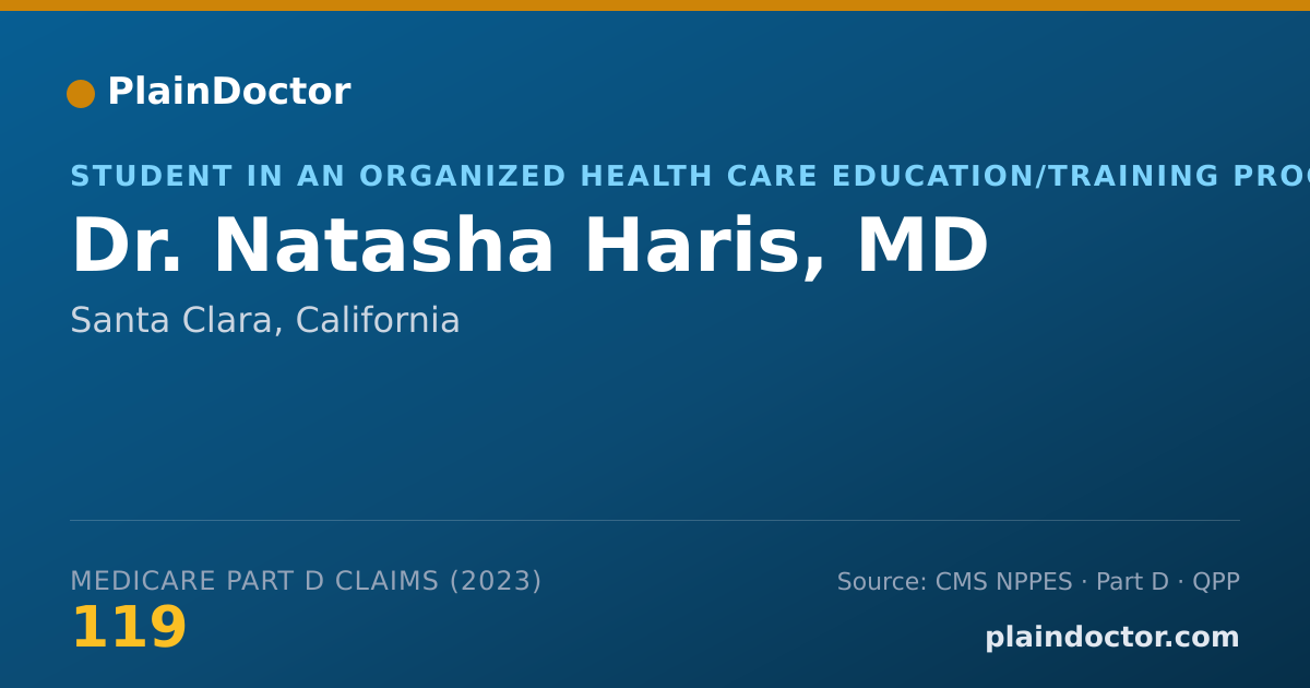 Shareable card for Natasha Haris, MD - Student in an Organized Health Care Education/Training Program, Santa Clara, CA