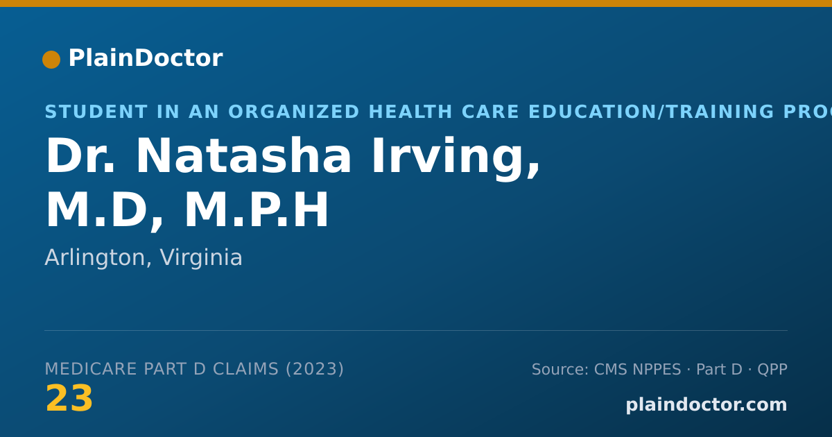 Shareable card for Natasha Irving, M.D, M.P.H - Student in an Organized Health Care Education/Training Program, Arlington, VA