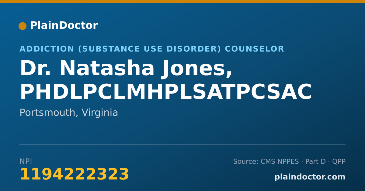 Shareable card for Natasha Jones, PHDLPCLMHPLSATPCSAC - Addiction (Substance Use Disorder) Counselor, Portsmouth, VA