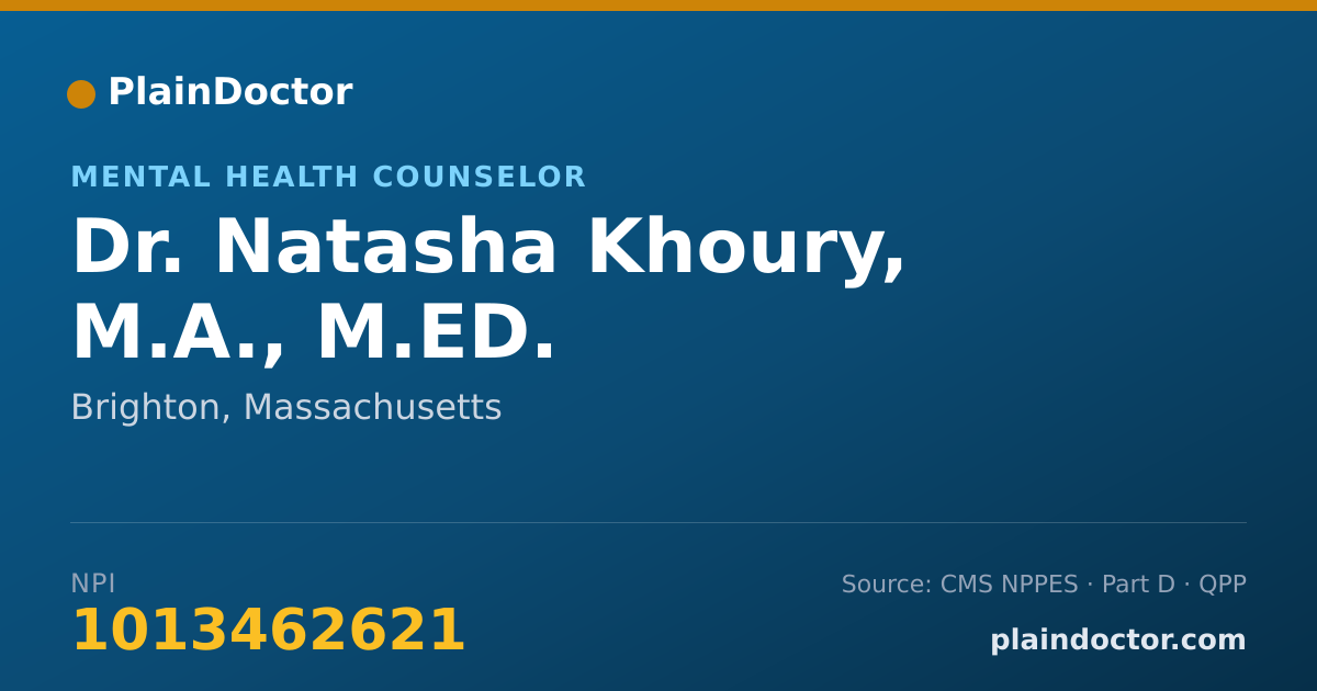 Shareable card for Natasha Khoury, M.A., M.ED. - Mental Health Counselor, Brighton, MA