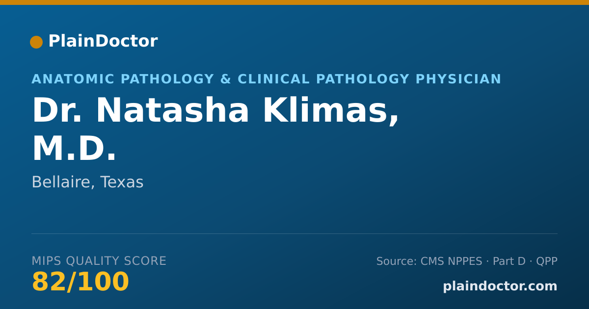 Shareable card for Natasha Klimas, M.D. - Anatomic Pathology & Clinical Pathology Physician, Bellaire, TX
