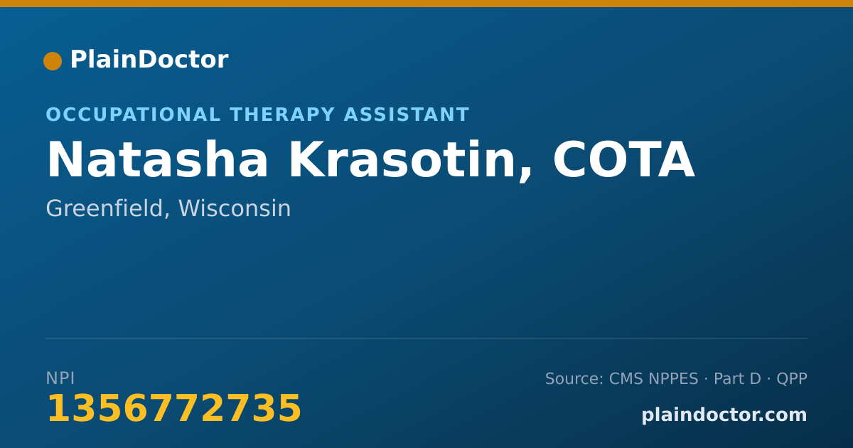 Shareable card for Natasha Krasotin, COTA - Occupational Therapy Assistant, Greenfield, WI
