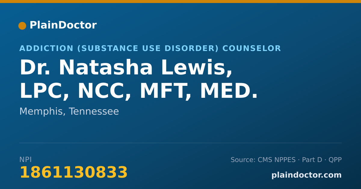 Shareable card for Natasha Lewis, LPC, NCC, MFT, MED. - Addiction (Substance Use Disorder) Counselor, Memphis, TN
