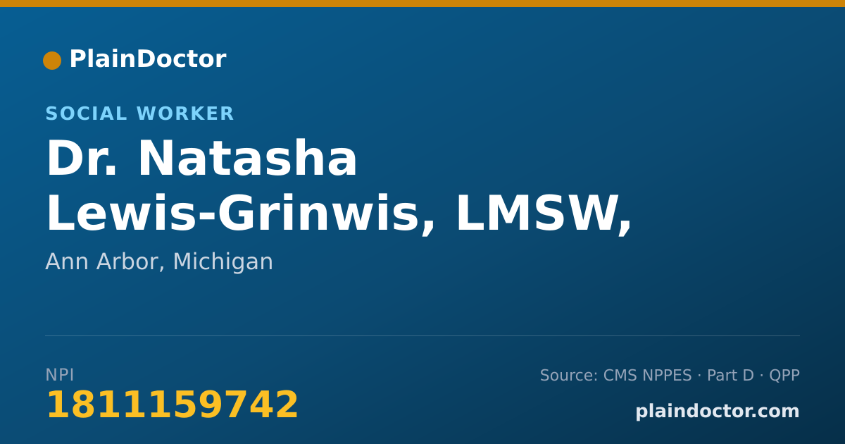 Shareable card for Natasha Lewis-Grinwis, LMSW, CST - Social Worker, Ann Arbor, MI