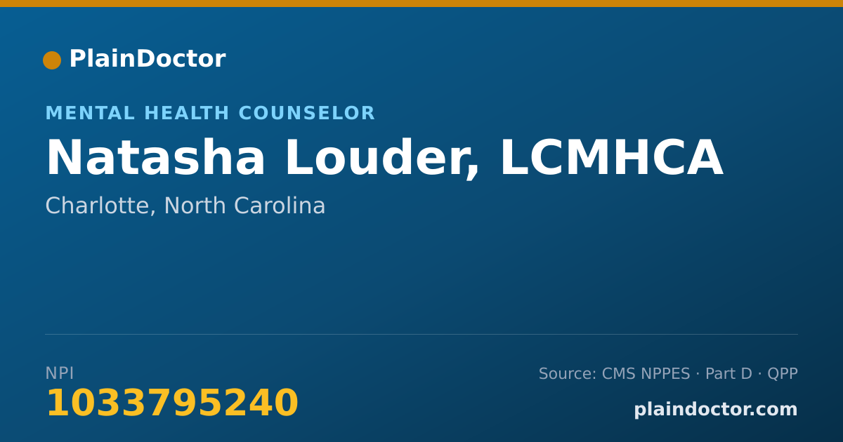Shareable card for Natasha Louder, LCMHCA - Mental Health Counselor, Charlotte, NC