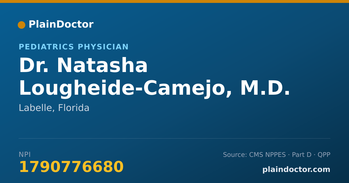 Shareable card for Natasha Lougheide-Camejo, M.D. - Pediatrics Physician, Labelle, FL