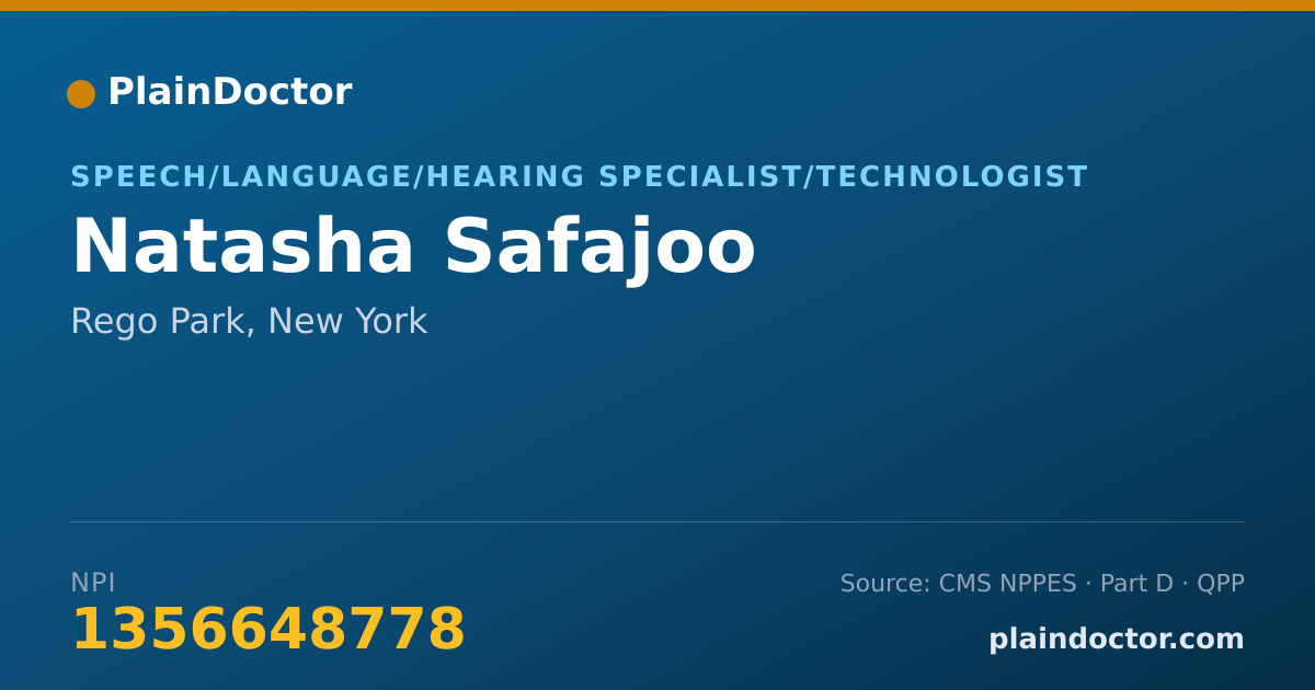 Shareable card for Natasha Safajoo - Speech/Language/Hearing Specialist/Technologist, Rego Park, NY