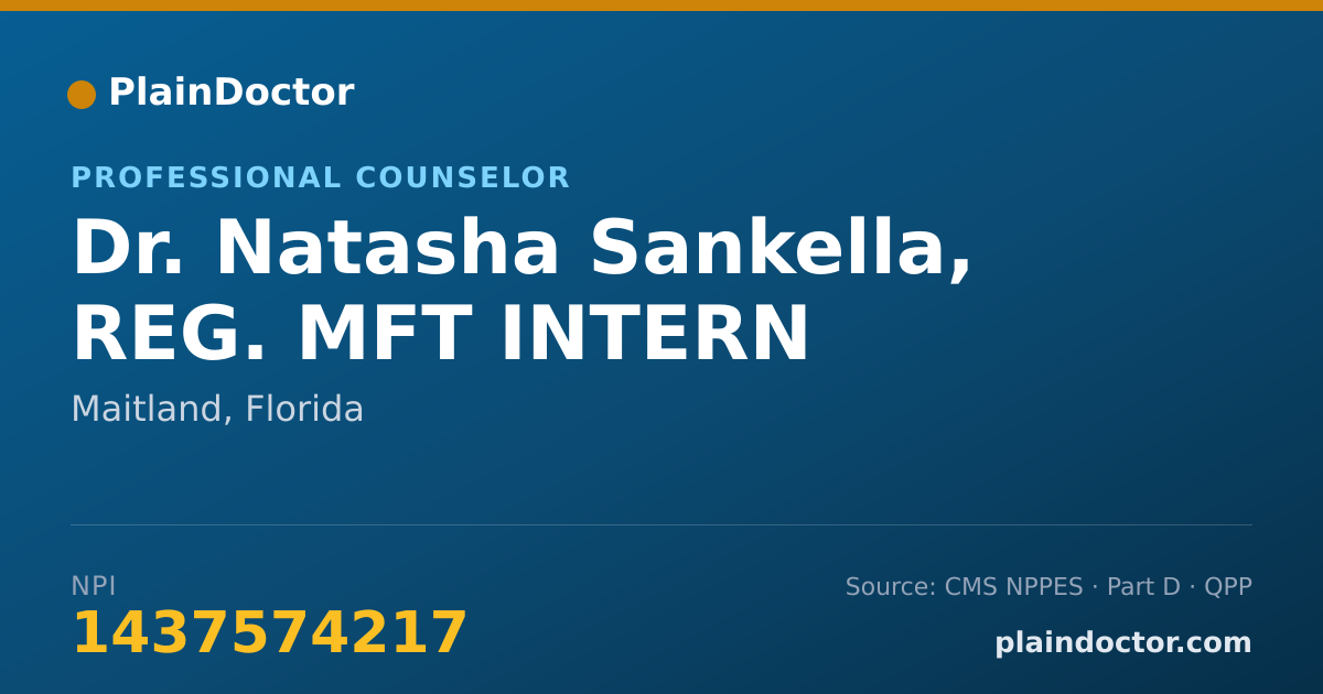 Shareable card for Natasha Sankella, REG. MFT INTERN - Professional Counselor, Maitland, FL