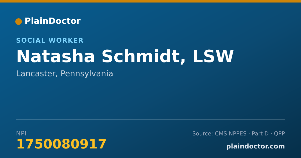 Shareable card for Natasha Schmidt, LSW - Social Worker, Lancaster, PA