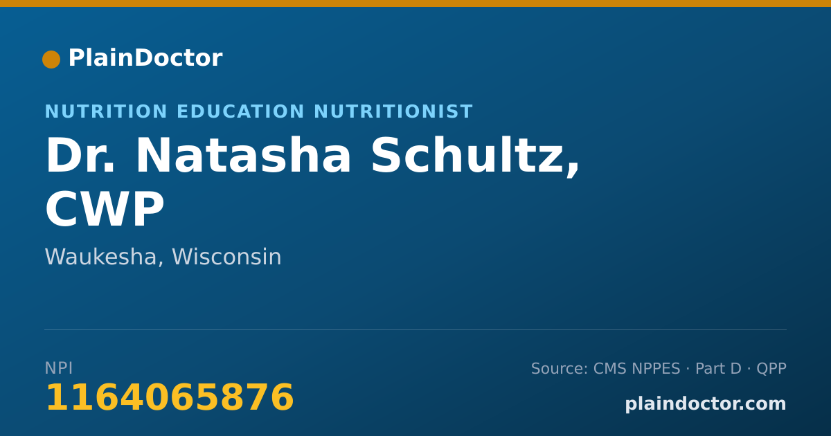 Shareable card for Natasha Schultz, CWP - Nutrition Education Nutritionist, Waukesha, WI