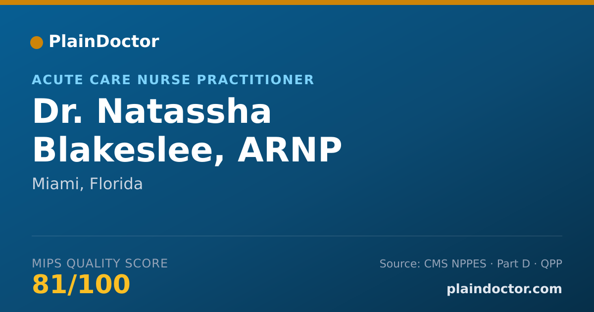 Shareable card for Natassha Blakeslee, ARNP - Acute Care Nurse Practitioner, Miami, FL