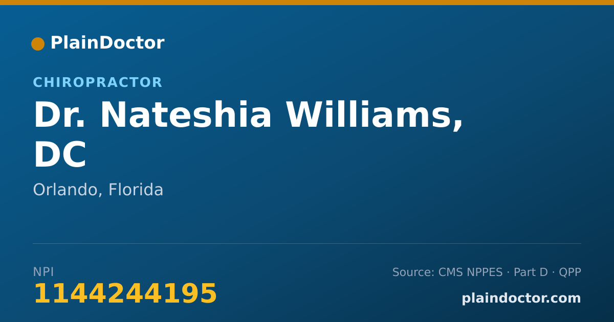 Shareable card for Nateshia Williams, DC - Chiropractor, Orlando, FL