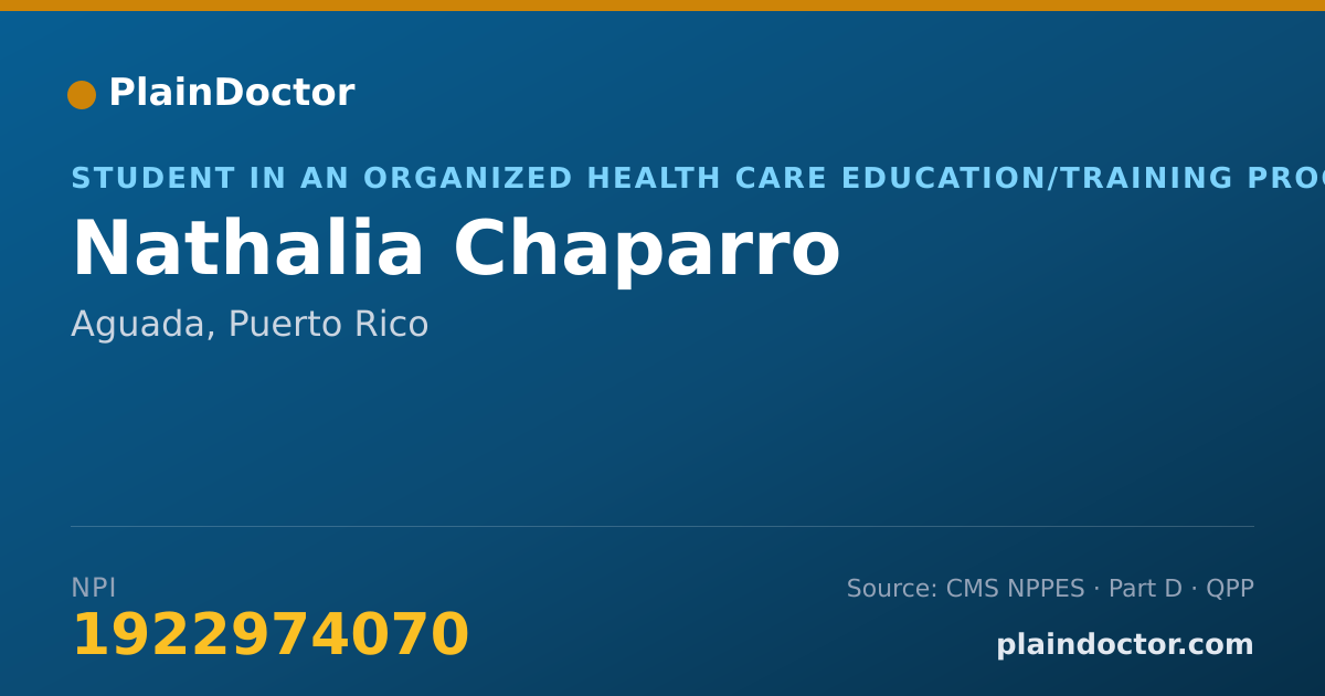 Shareable card for Nathalia Chaparro - Student in an Organized Health Care Education/Training Program, Aguada, PR