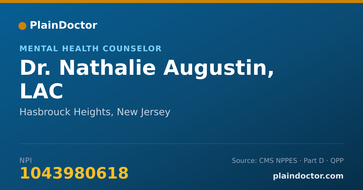 Shareable card for Nathalie Augustin, LAC - Mental Health Counselor, Hasbrouck Heights, NJ