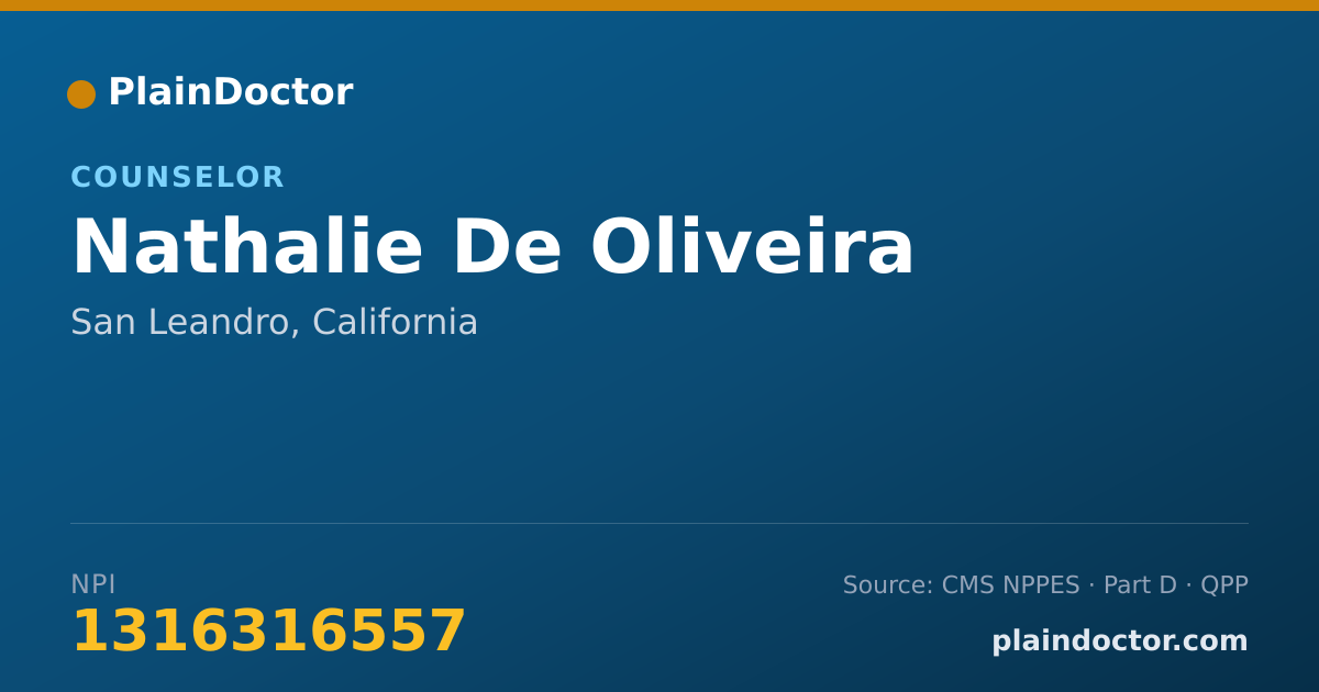 Shareable card for Nathalie De Oliveira - Counselor, San Leandro, CA