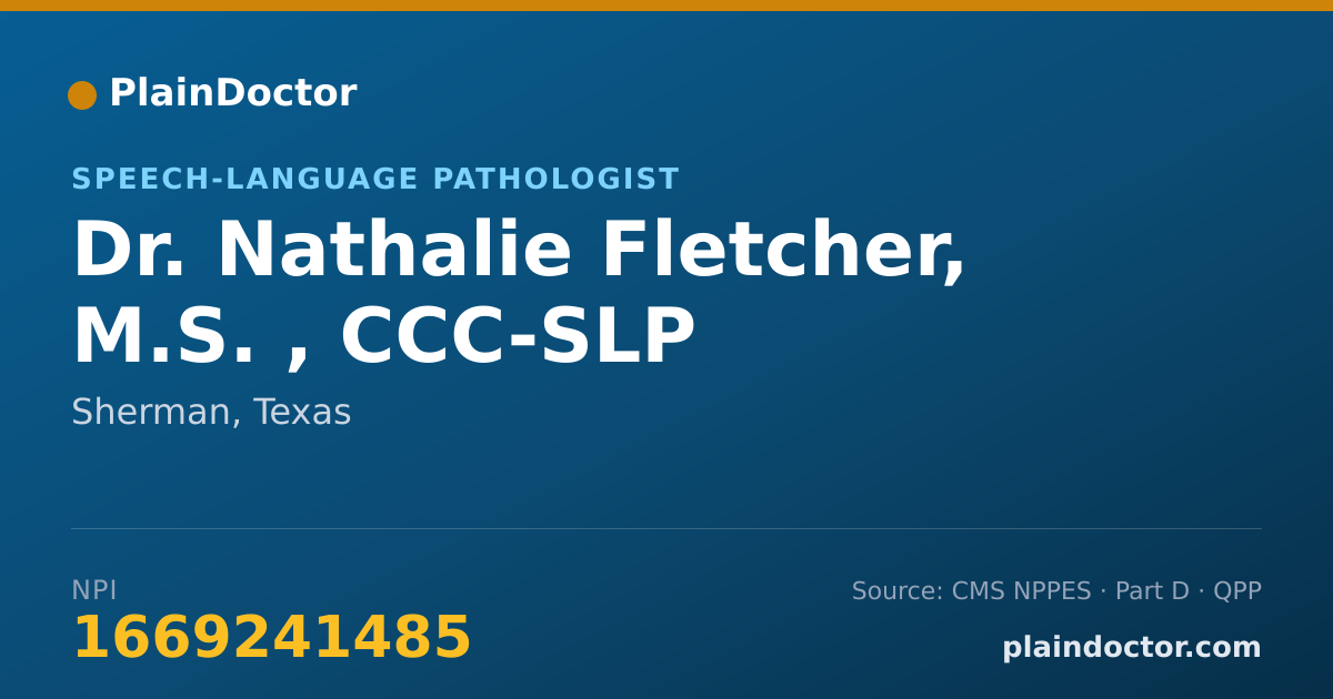 Shareable card for Nathalie Fletcher, M.S. , CCC-SLP - Speech-Language Pathologist, Sherman, TX