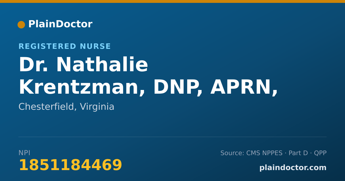 Shareable card for Nathalie Krentzman, DNP, APRN, FNP-BC - Registered Nurse, Chesterfield, VA