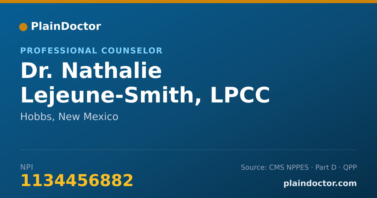 Shareable card for Nathalie Lejeune-Smith, LPCC - Professional Counselor, Hobbs, NM