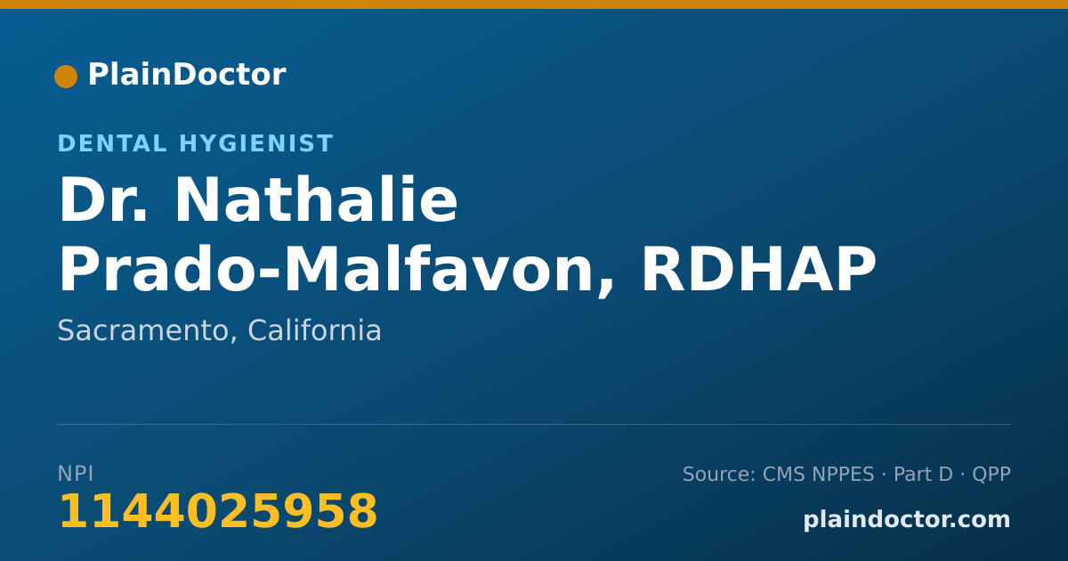 Shareable card for Nathalie Prado-Malfavon, RDHAP - Dental Hygienist, Sacramento, CA