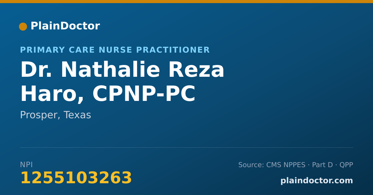 Shareable card for Nathalie Reza Haro, CPNP-PC - Primary Care Nurse Practitioner, Prosper, TX