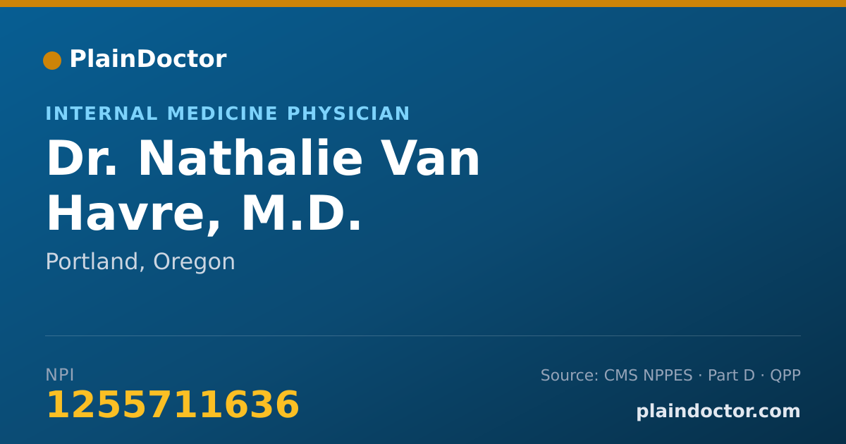 Shareable card for Nathalie Van Havre, M.D. - Internal Medicine Physician, Portland, OR