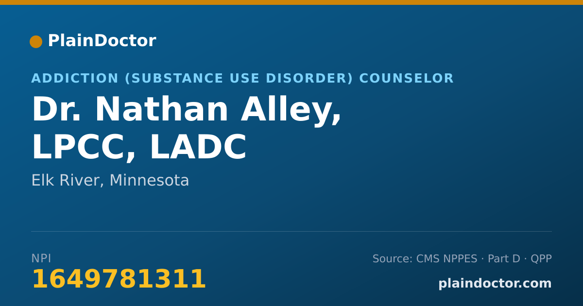 Shareable card for Nathan Alley, LPCC, LADC - Addiction (Substance Use Disorder) Counselor, Elk River, MN