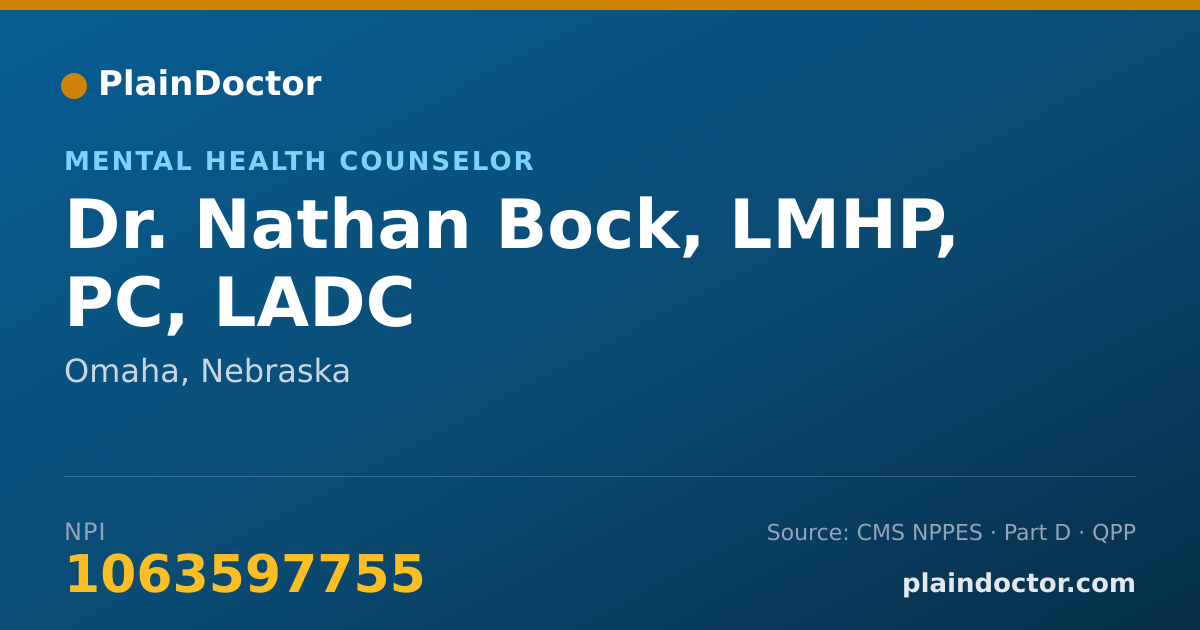 Shareable card for Nathan Bock, LMHP, PC, LADC - Mental Health Counselor, Omaha, NE