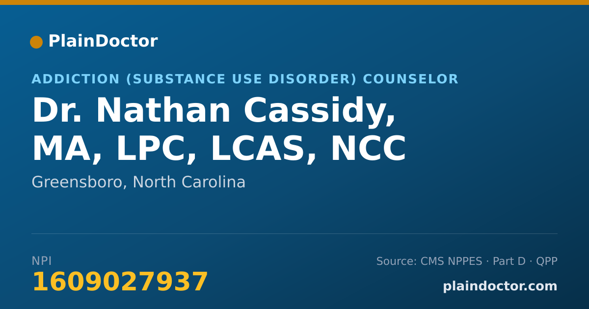 Shareable card for Nathan Cassidy, MA, LPC, LCAS, NCC - Addiction (Substance Use Disorder) Counselor, Greensboro, NC