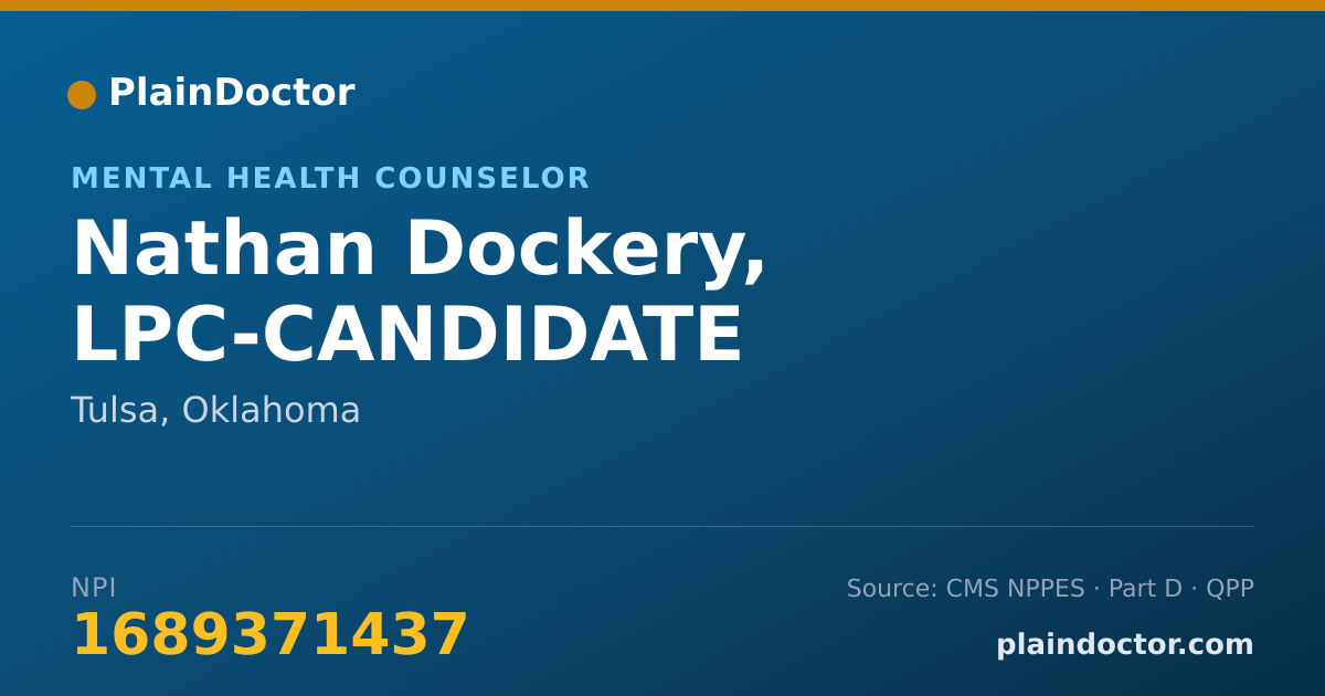 Shareable card for Nathan Dockery, LPC-CANDIDATE - Mental Health Counselor, Tulsa, OK