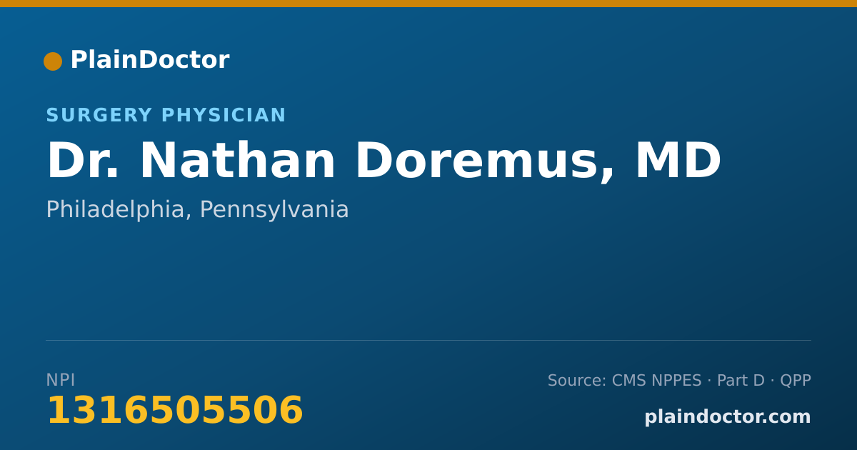 Shareable card for Nathan Doremus, MD - Surgery Physician, Philadelphia, PA