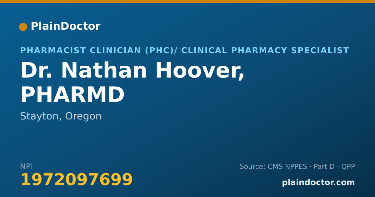 Shareable card for Nathan Hoover, PHARMD - Pharmacist Clinician (PhC)/ Clinical Pharmacy Specialist, Stayton, OR