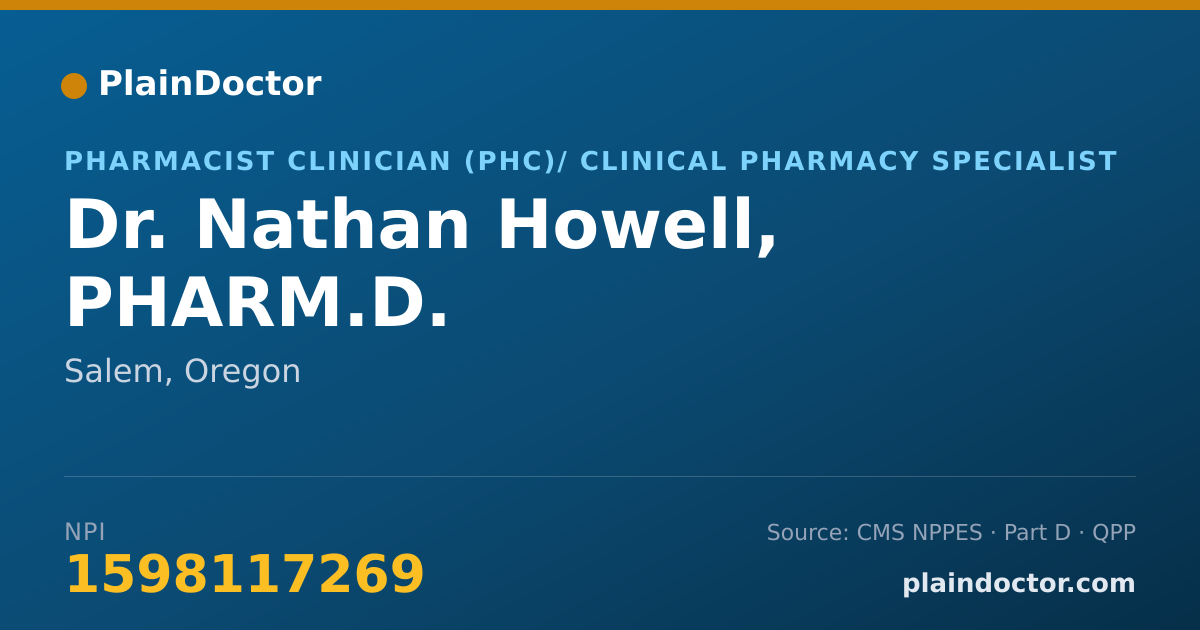 Shareable card for Nathan Howell, PHARM.D. - Pharmacist Clinician (PhC)/ Clinical Pharmacy Specialist, Salem, OR