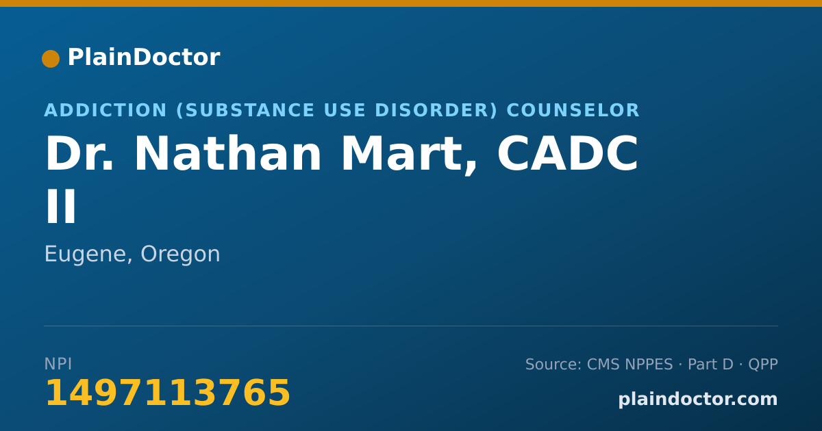 Shareable card for Nathan Mart, CADC II - Addiction (Substance Use Disorder) Counselor, Eugene, OR