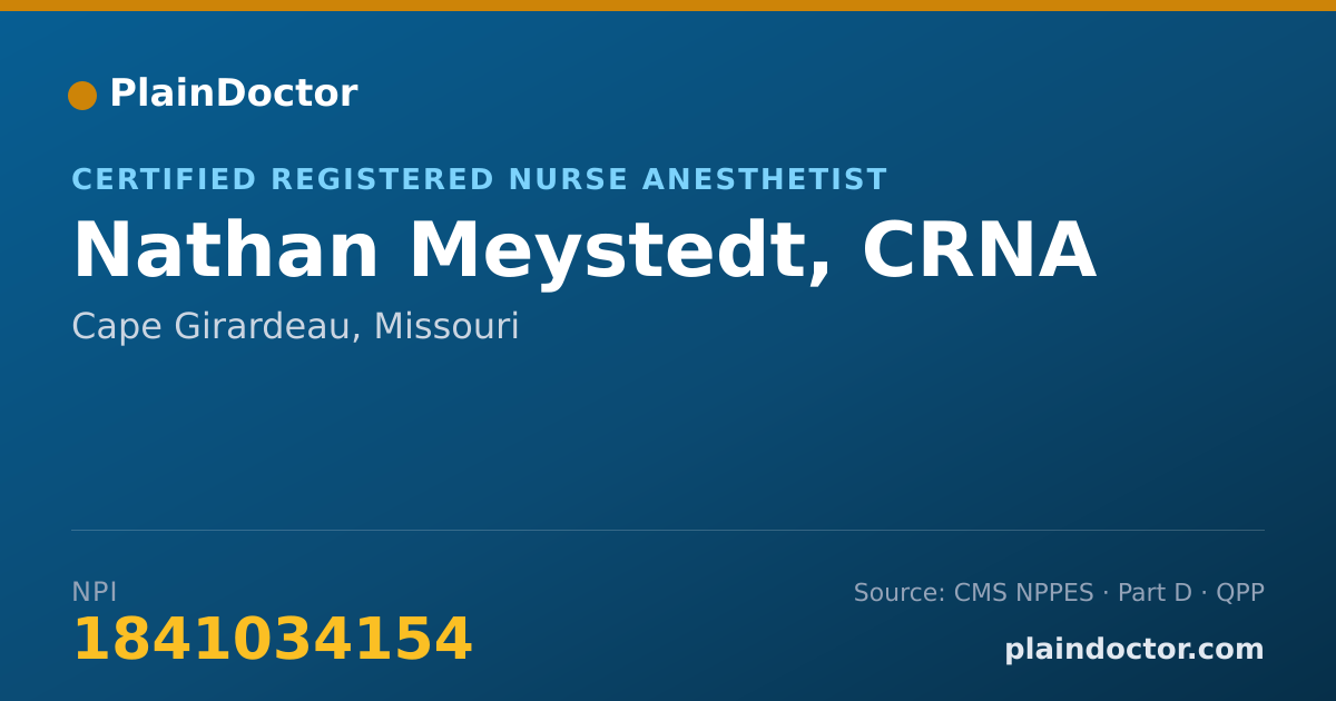 Shareable card for Nathan Meystedt, CRNA - Certified Registered Nurse Anesthetist, Cape Girardeau, MO