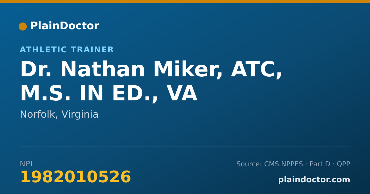 Shareable card for Nathan Miker, ATC, M.S. IN ED., VA - Athletic Trainer, Norfolk, VA