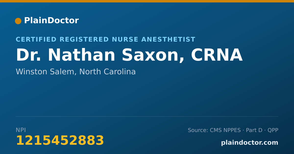 Shareable card for Nathan Saxon, CRNA - Certified Registered Nurse Anesthetist, Winston Salem, NC
