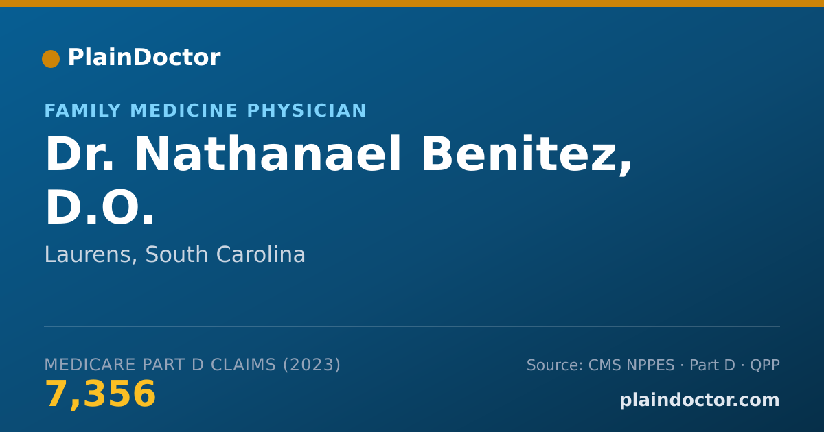 Shareable card for Nathanael Benitez, D.O. - Family Medicine Physician, Laurens, SC