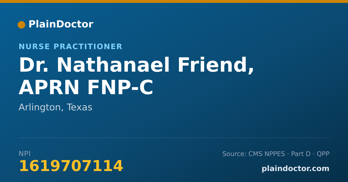 Shareable card for Nathanael Friend, APRN FNP-C - Nurse Practitioner, Arlington, TX